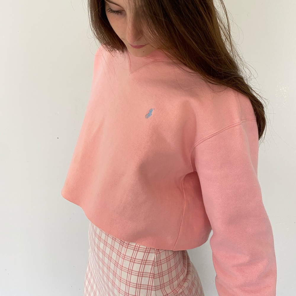 pink cropped crewneck